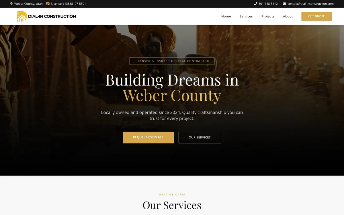 Dial-In Construction website by Elevate Growth Solutions