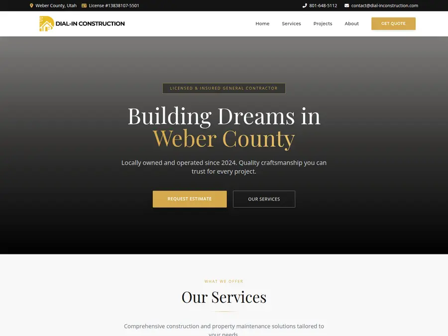 Dial-In Construction website by Elevate Growth Solutions