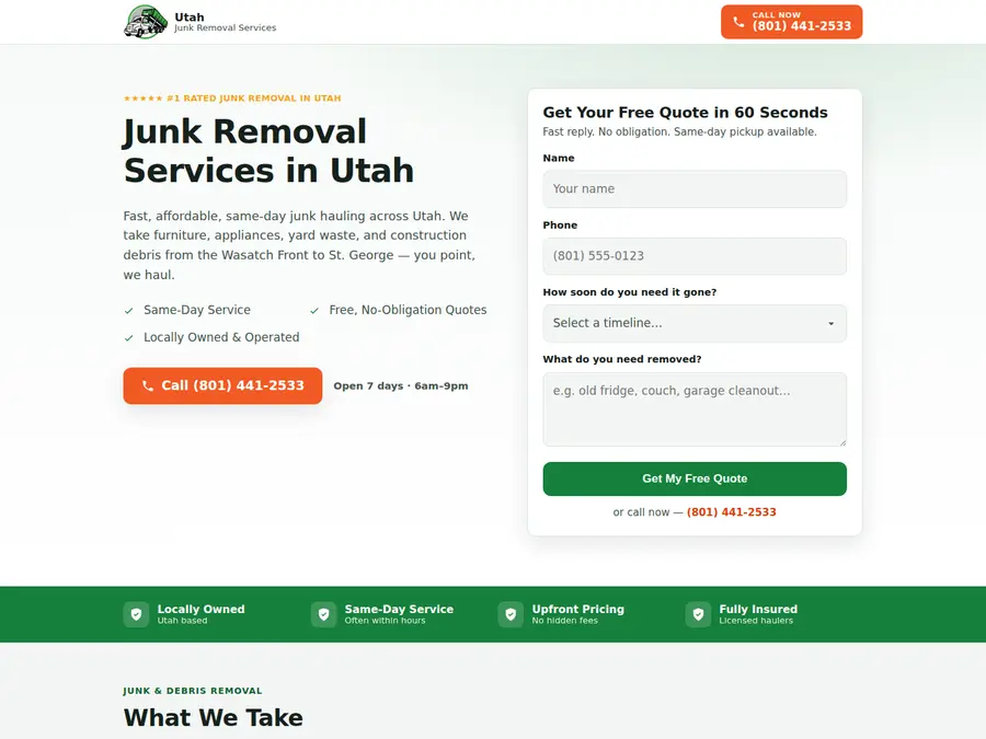 Junk Removal Services Utah website screenshot