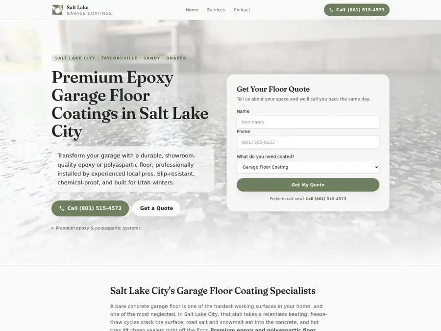 Salt Lake Garage Coatings website screenshot